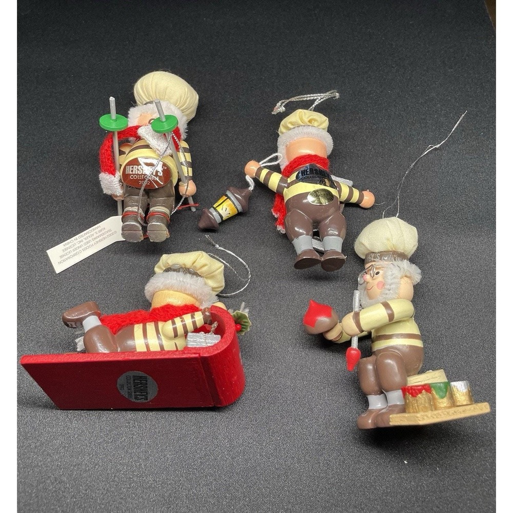 Vintage Hershey Ornaments Lot of 4 Elves Skier, Painter, Sledding & Chef. New! - Picture 4 of 4